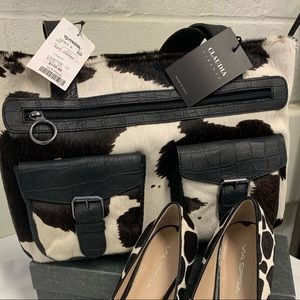 NWT: Italian made, Leather & Calf Hair Med Satchel